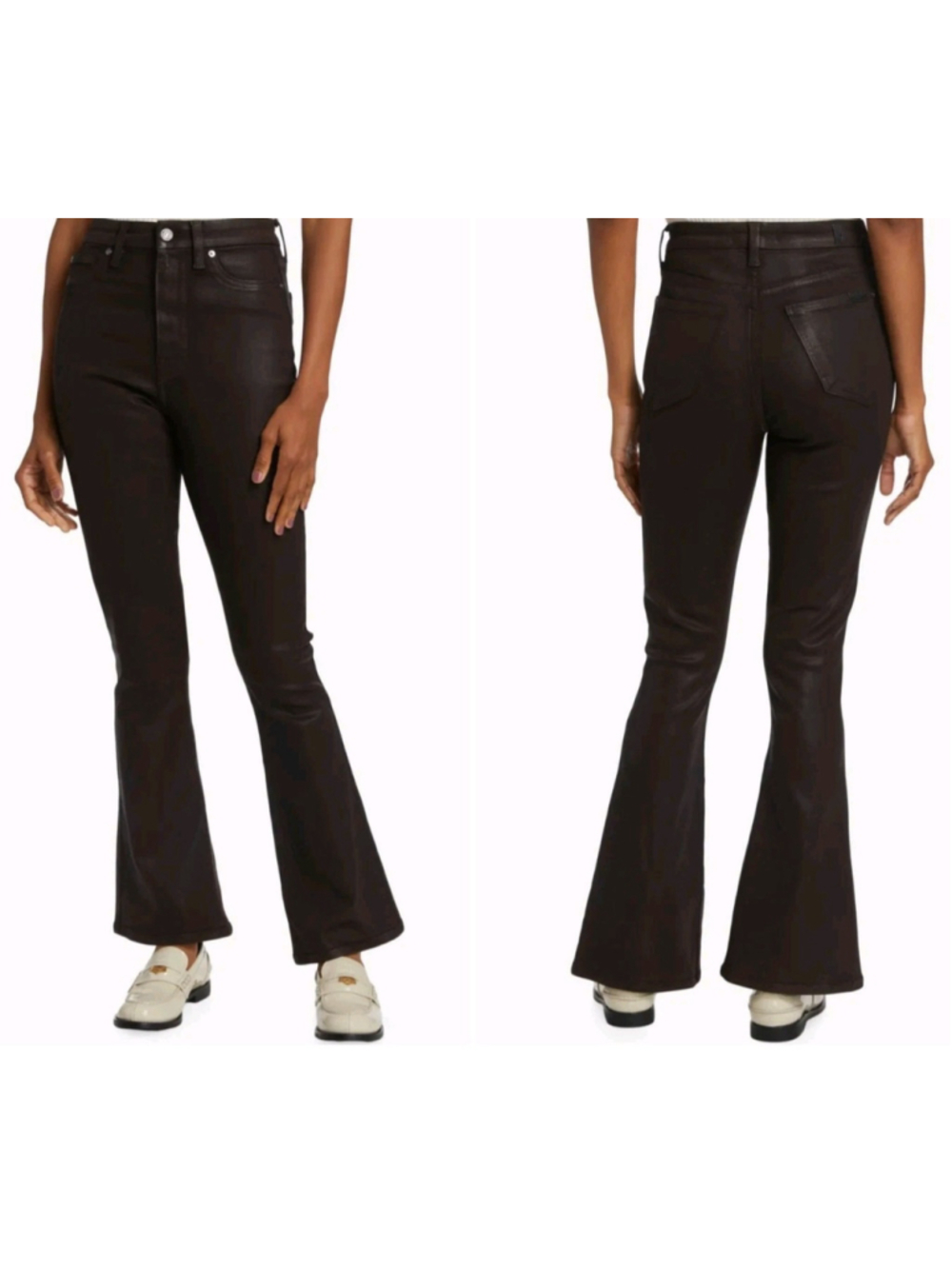7 For All Mankind UHR Black Skinny Boot-Cut Coated Jeans Size 31 Inseam 32